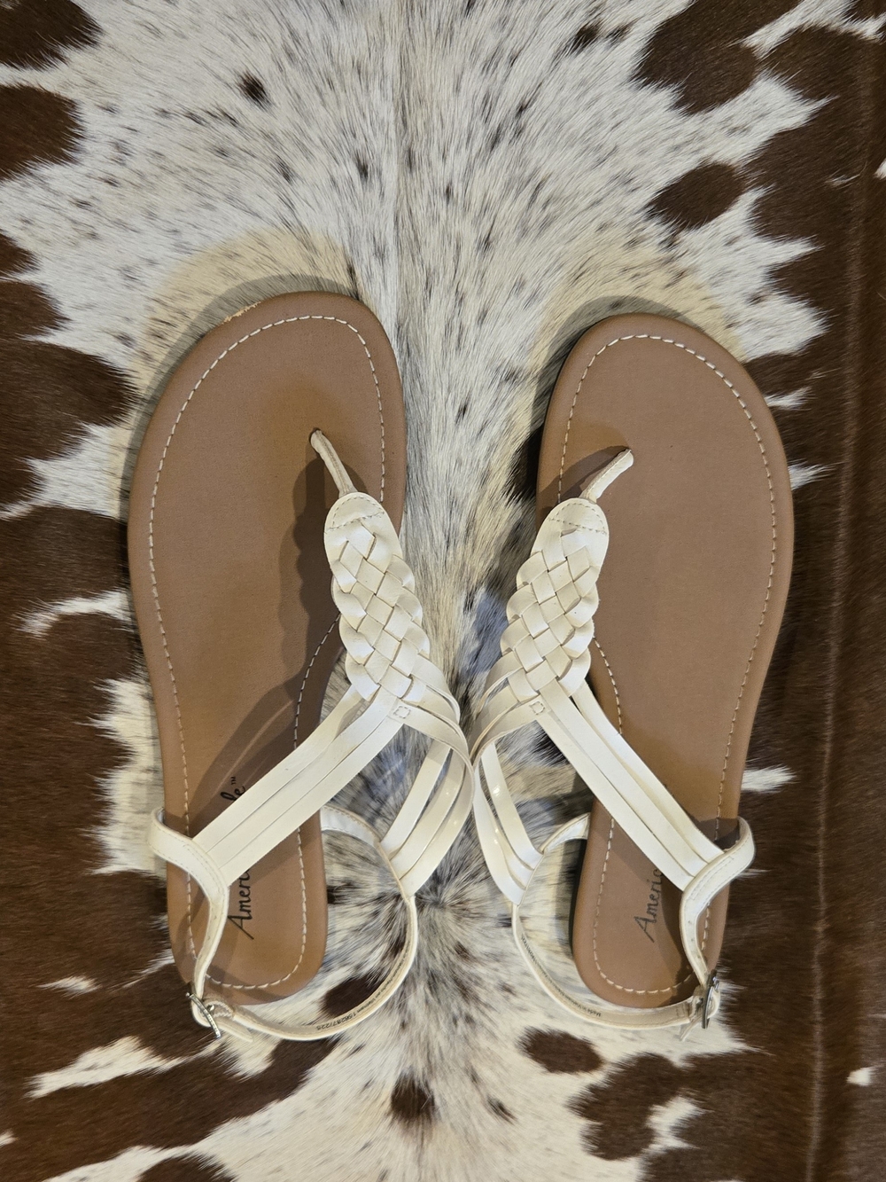 American Eagle by Payless White Braided T-Strap Sandals